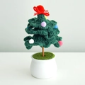 Handmade knitted Christmas tree plant in ceramic pot with colorful pompoms and red bow - Christmas Tree Pure Green