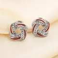 Square interlaced knot earrings in silver finish with red enamel and pavé crystals - Square Intertwined Style (KE115090-K)