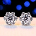Elegant silver flower-shaped stud earrings featuring sparkling round zircons and S925 needles - Plum Blossom Earrings [50 Points] Led-32