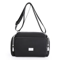 Bolso bandolera negro de nailon con múltiples compartimentos de cremallera y correa - Negro oscuro