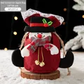 Sac cadeau de Noël en toile rouge motif bonhomme de neige avec dentelle 19x19 cm - AFLD7-2 Style Poupée Bonhomme de Neige Rouge 19x19cm