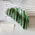 Grande molletta per capelli in acetato a righe verticali verde scuro e bianche - 11.6cm / A Righe Verdi