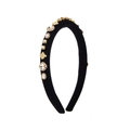 Detail of vintage black sponge headband featuring gold ornaments, pearls and crystals - Black