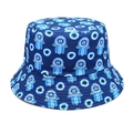 Detail van de blauwe vissershoed met Hamsa Hand- en Evil Eye-patroon en stiksels - M (56-58cm) / Marineblauw
