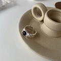 Vintage S925 sterling silver open ring with hammered texture and dark gemstone - JZ0097-Hammered Dark Gem