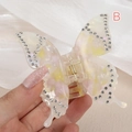 Pince à cheveux papillon en acétate avec strass et finition crème translucide élégante - Jaune Rose Irisé