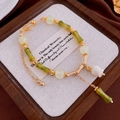 Elegant Chinese style white crystal bracelet with green bamboo beads and tulip charm - Chinese Style Green Bamboo Tulip Style (61#)