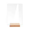 Clear acrylic table number sign with a light wood base for wedding table settings - Large 10x14cm with Wood Base