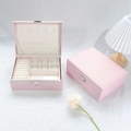 Pink PU leather jewelry box with multi-functional interior slots and metal lock - Double Layer 23*17*9 / Pink