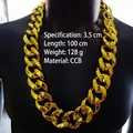 Detailed specs of 100cm gold-tone chunky plastic Cuban chain necklace for hip-hop costumes - 100cm Length / Gold
