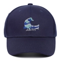 Berretto da baseball in cotone blu navy con ricamo a onde e scritte bianche - Regolabile / Blu navy