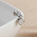Close-up of S925 silver labret earring with translucent opal stone and crystal detail - Round with Zircon-E1341 / 1PC / Silver