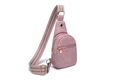 Pink faux leather crossbody sling bag with colorful geometric woven wide shoulder strap - Small / Pink