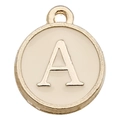 DIY colorful double-sided cream white round enamel letter A pendant with gold finish - Double-Sided Letter A / 1 Piece (12x14mm) / Champagne