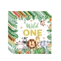 Détail de serviettes de fête Wild One avec d'adorables animaux de la jungle dessinés - Serviettes