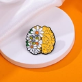 Creative alloy half brain brooch featuring white daisies and honeybee on orange background - Flower Bee Brain (C2542-1)