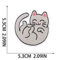 Detailed view of grey embroidered cat patch with dimensions 5.3cm shown on white background - No.17 (Grey Shaded Cat)(W17XM-098-17)