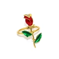 Elegant gold napkin ring featuring red enamel rose and green leaves with sparkling rhinestones - Style 6-Red Rose with Green Leaves and Rhinestones