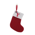 Red knit Christmas stocking with white cuff featuring a red letter Y embroidery - Letter Y