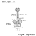 Zircon butterfly belly button ring made of stainless steel for body piercing jewelry - H001-Butterfly / 1.55x11.4mm / Steel
