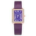 Fashion square quartz watch for women with purple leather strap and crystal bezel - Purple