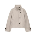 Women's chic beige short wool coat featuring a stand collar and asymmetrical buttons - XS / Beige