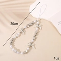 Perlen-Handykette mit weißen Perlen, silbernen Sternen und Schleife, 20 cm lang und 18 g - Legierung Schleife Stil (K3712)