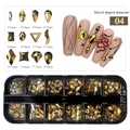 Set da 12 scomparti di strass dorati champagne per nail art in diverse forme di cristalli - Stile Marrone Dorato (04)