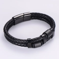 Bracciale da uomo in pelle nera intrecciata a doppio strato con chiusura in metallo oro 18K - Fibbia Magnetica Nera