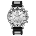 ZHOWE Men's sports quartz watch with silver sunray dial and black silicone strap - Black Strap Silver Case White Face