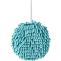 Absorbent chenille microfiber hand towel ball in lake blue with white hanging loop - Blue