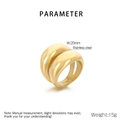 Close-up of 20mm gold chunky double-layer stainless steel ring with mirror finish - US 6 / Gold (KR108576-KJX)