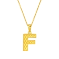 Polished gold plated titanium steel necklace featuring a textured letter F pendant design - Letter F