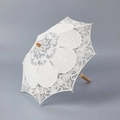 Elegant white lace wedding umbrella with floral embroidery and natural wooden handle - Large (Length 43cm/Diameter 50cm) / Cream