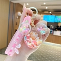 Pink mouse-shaped liquid keychain with colorful beads, shells and ICE CREAM strap - Quicksand Shell - Mickey Head