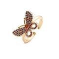 Elegante anello aperto a farfalla con pietre di zircone colorate e montatura placcata oro - 1CR0319DX/Apertura regolabile / Oro con zirconi viola arancio rosso