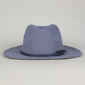 Vintage lavender wool felt fedora with flat brim and black leather buckle strap for men - Gray