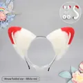 Handmade red and white plush cat ear headband with matching cosplay accessory set - One Size