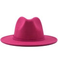 Elegant rose red wide brim fedora hat in wool felt with matching decorative ribbon - Rose Red