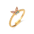 Verstellbarer 18K vergoldeter Edelstahlring mit buntem Schmetterlings Edelsteinbesatz - Einstellbar Offen / Bunte Zirkonia