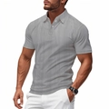 Men's grey short sleeve polo shirt with vertical jacquard texture and slim fit design - S / Light Gray