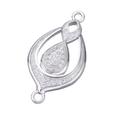 Silver teardrop jewelry connector with sparkling zircons for bracelets and necklaces - Silver Double Teardrop (L0438-B)