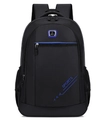 Black casual sports backpack with blue stripes and side mesh pockets for water bottles - 8012 Blue