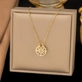 Collier cœur en titane doré avec pendentif trèfle magnétique et zircons brillants - Style Trèfle à Quatre Feuilles en Zircone / Or