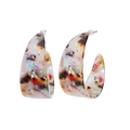Fashionable C-shaped acetate hoop earrings with vibrant colorful tortoiseshell pattern - Pink Floral