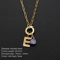 Elegant gold-plated stainless steel necklace with letter E and purple zircon pendant - Letter E Style (Steel) / Silver