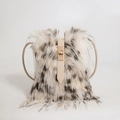 Faux fur crossbody bag in black and white animal print with beige PU strap and gold clasp - Black