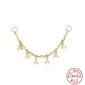 Orecchini a catena in argento S925 con sei ciondoli in zirconia trasparente finitura dorata - Stile 3-Catena con 6 Pendenti in Zircone Oro Singola