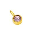 Golden round stainless steel pendant with faceted lavender zircon gemstone - February (ZA2171G)