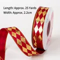 Christmas ribbon 22mm red with gold diamond pattern for gift wrapping 25 yards - 2.2cm Burgundy Double Rhombus